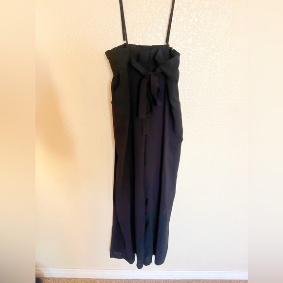 Tie Front Overalls with Pockets, Black, Flared Bottoms - Picture 5 of 6